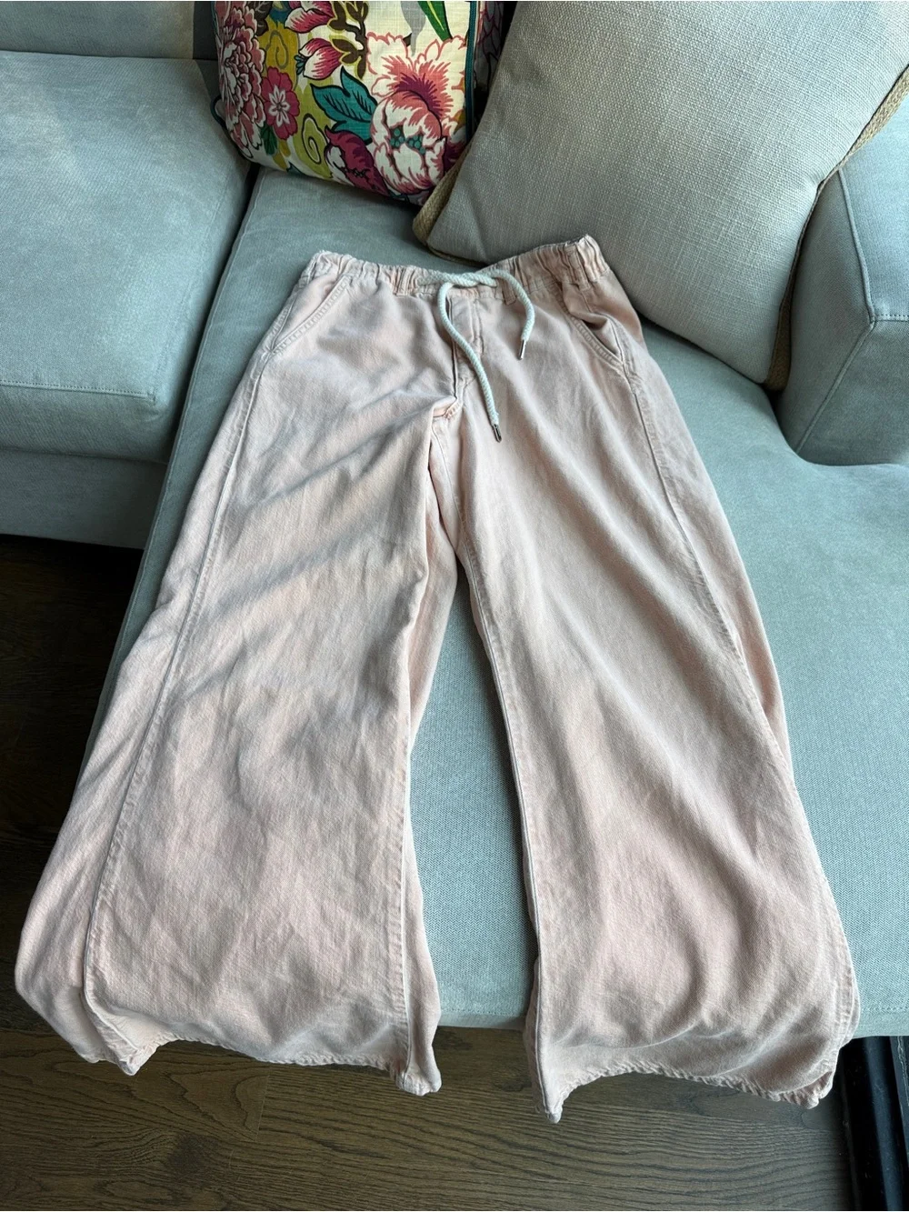 Pilcro Adi Pull On Wide Leg Mid Rise Drawstring Pants in Peach Medium